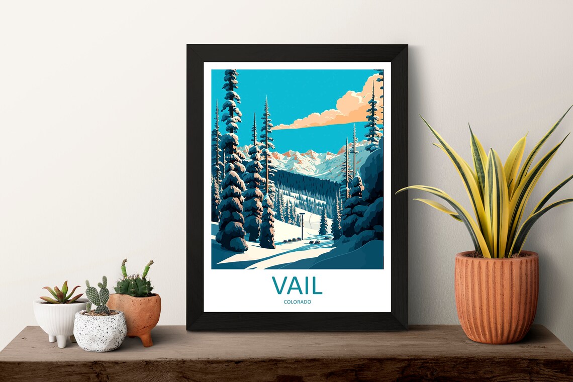 Vail Colorado Snowy Pine Forest Ski Slopes Scenic Travel Poster - Image 3
