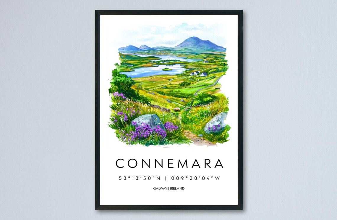 Connemara Ireland Galway Watercolor Landscape Travel Souvenir Poster
