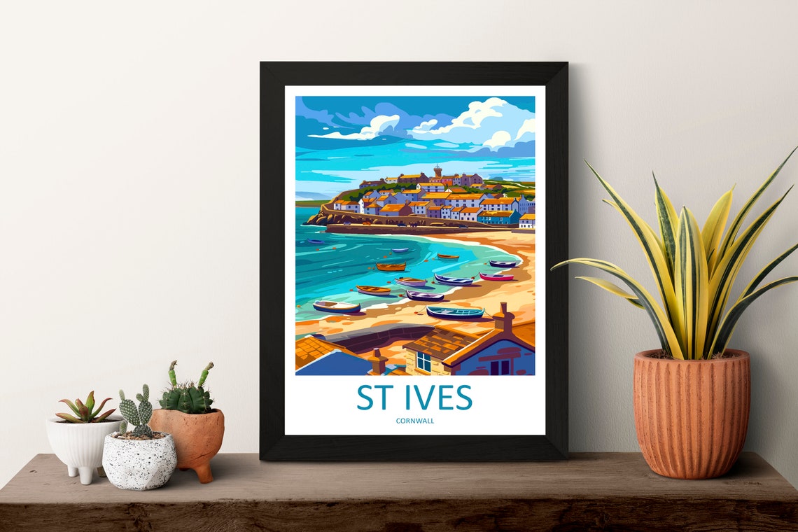 St Ives Cornwall Harbor Poster with Colorful Boats and Seaside Town - Image 3