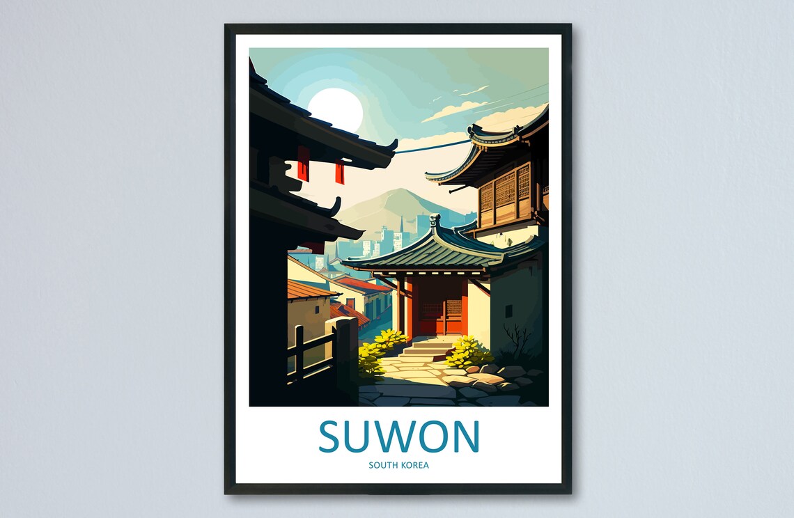 Suwon South Korea Traditional Street Sunrise Scene Travel Poster