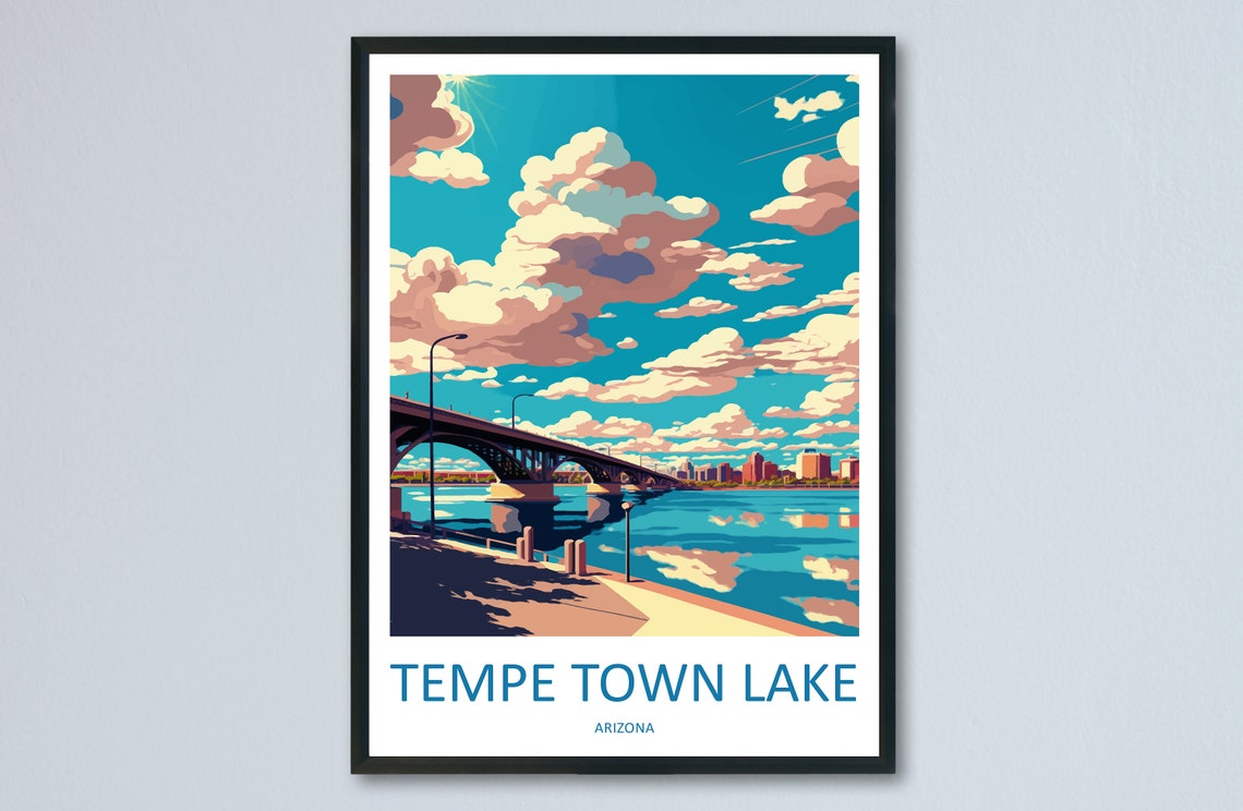 Tempe Town Lake Bridge Skyline Retro Travel Illustration Poster
