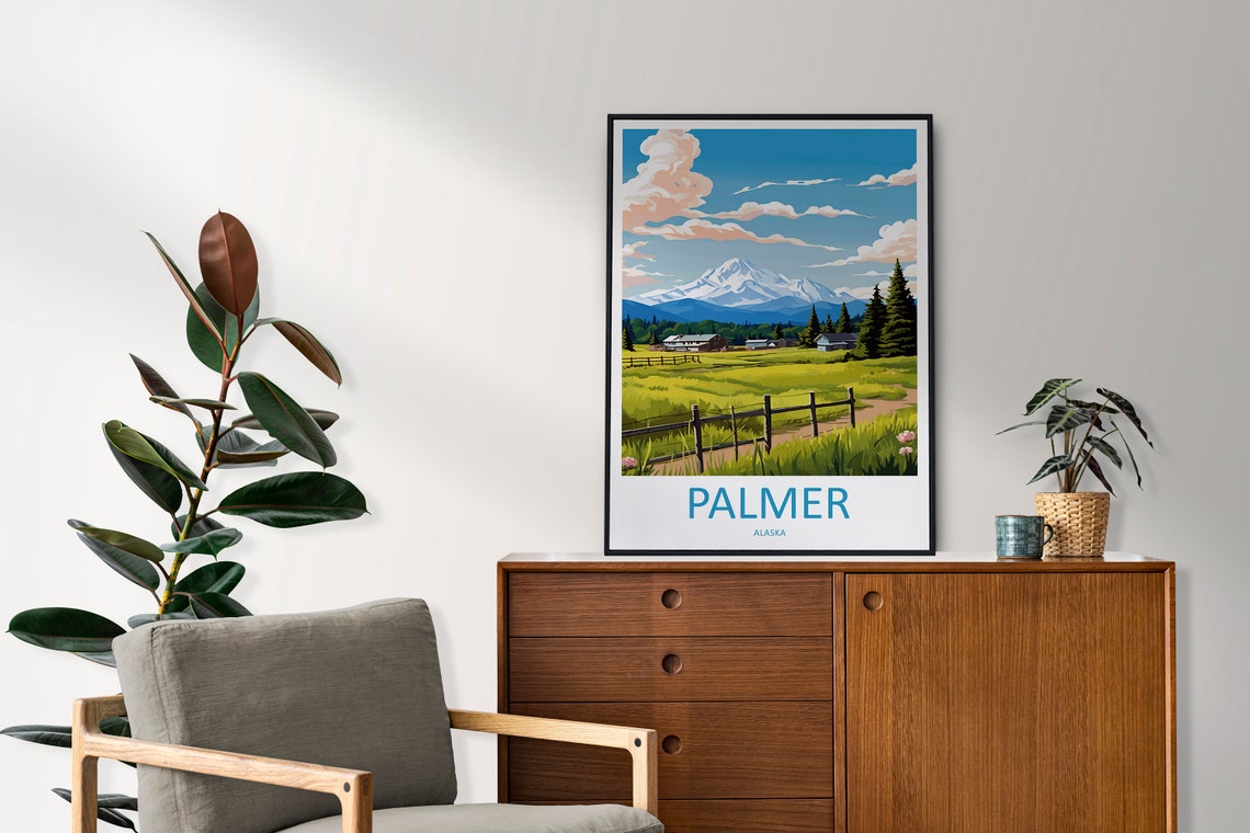 Palmer Alaska Mountain Farm Summer Meadow Vintage Travel Poster - Image 2