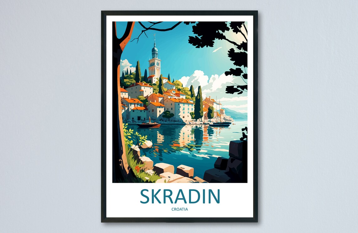 Skradin Croatia Adriatic Waterfront Village Bell Tower Poster