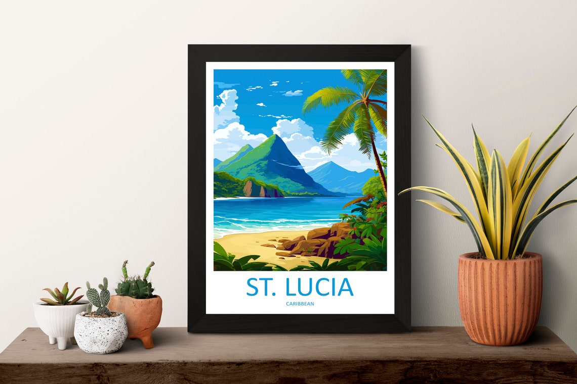 St. Lucia Caribbean Beach Pitons Mountain View Travel Poster - Image 3