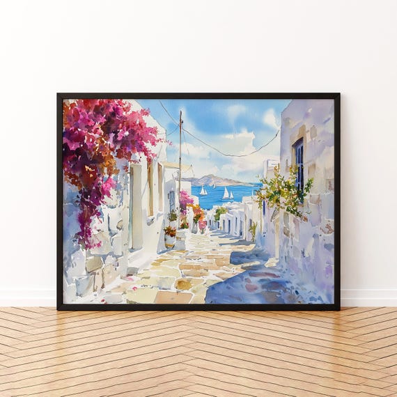 Paros Watercolor Poster Wall Art Hanging Home Dcor Gift Lovers Greece