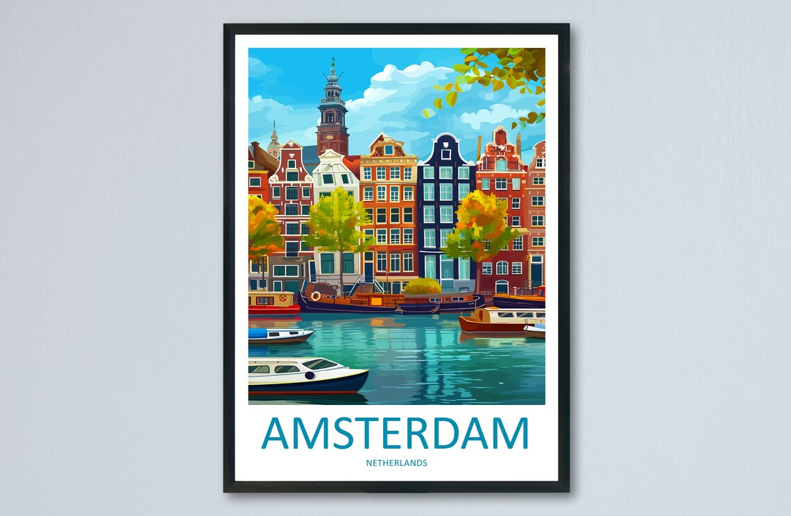 Amsterdam Travel Poster, Netherlands Wall Art