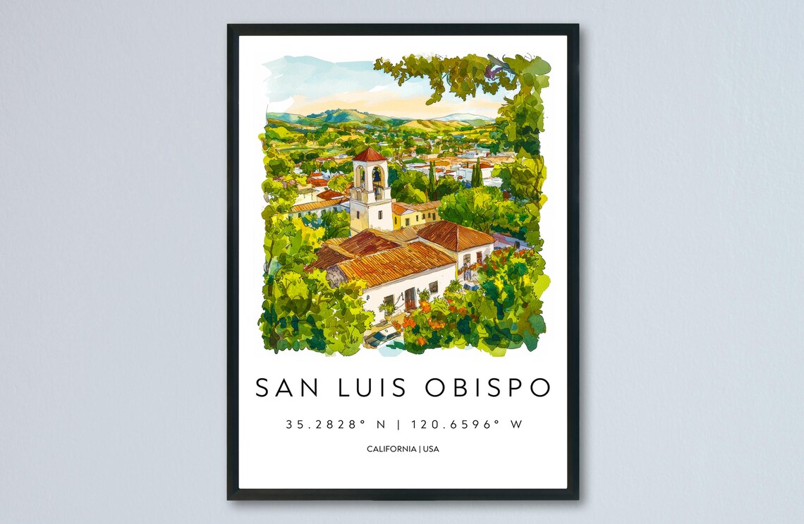 San Luis Obispo California Mission Bell Tower Watercolor Poster