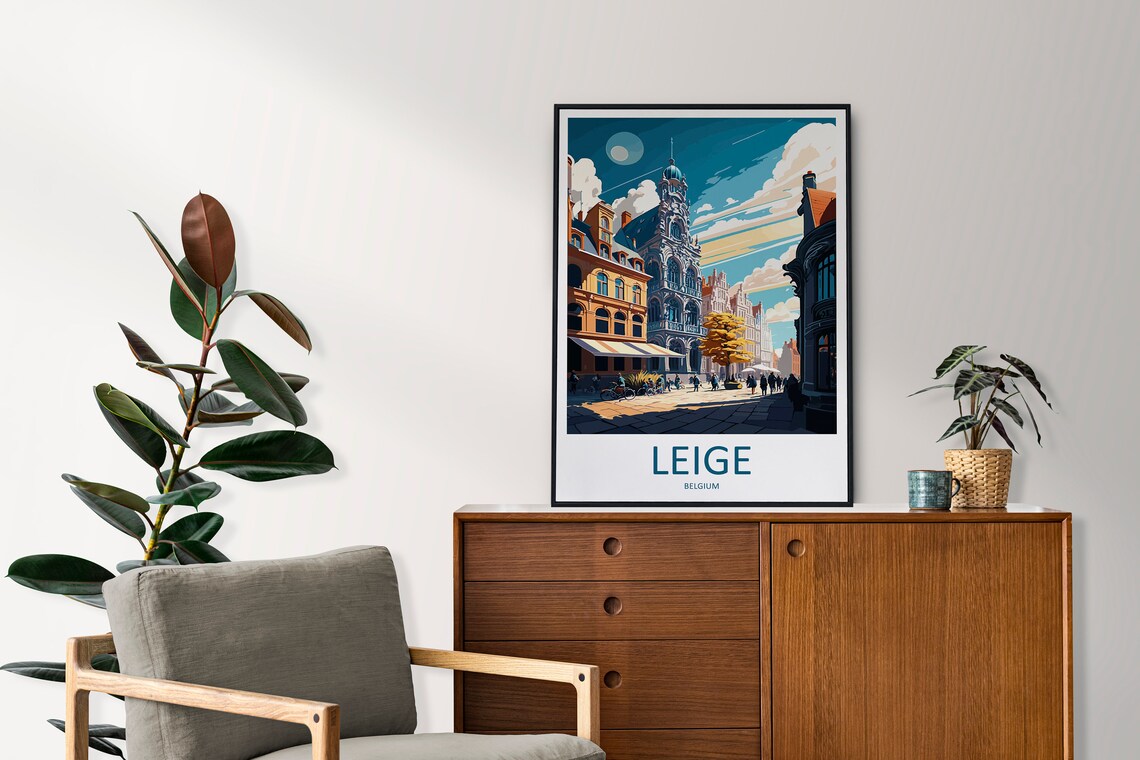 Leige Belgium Grand Place Old Town Architecture Travel Poster - Image 2