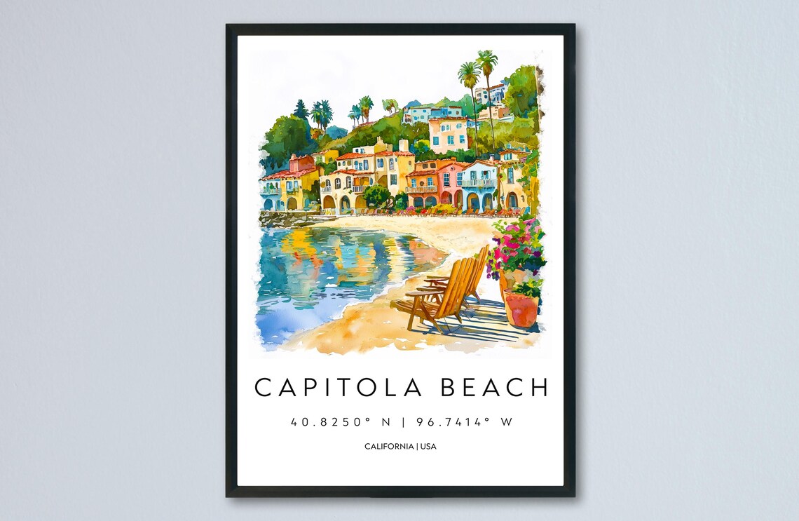 Capitola Beach California Watercolor Village Shore Art Travel Print