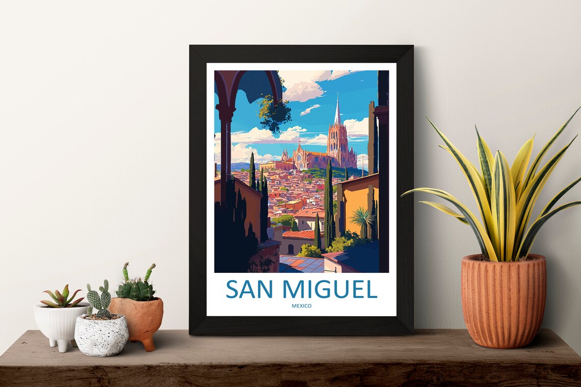 San Miguel Mexico Colonial City Famous Pink Church Rooftop Poster - Image 3