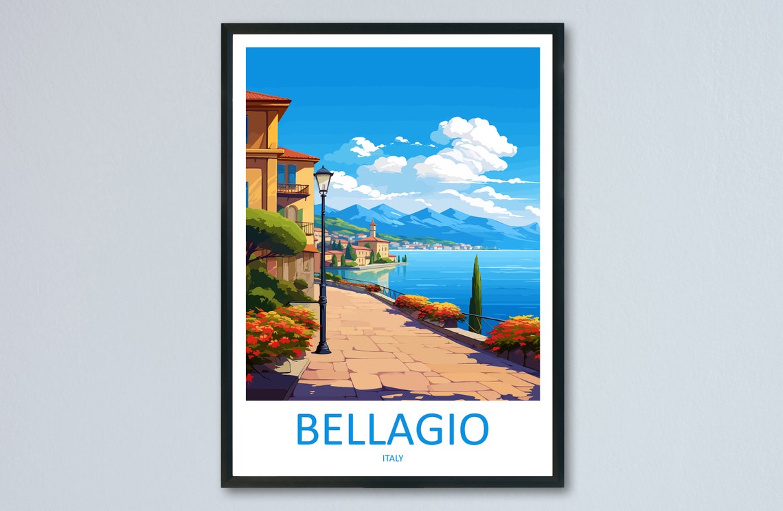 Bellagio Italy Lake Como Lakeside Promenade Spring Travel Poster