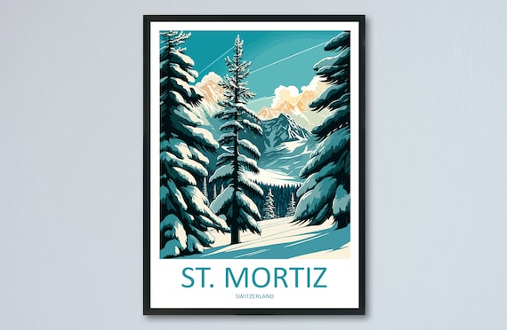 St. Mortiz Switzerland Snowy Pine Forest Winter Travel Poster