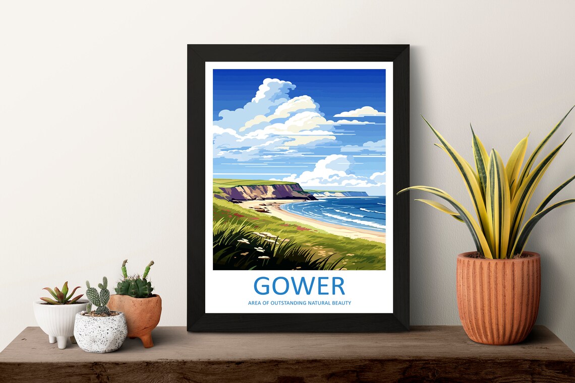 Gower Peninsula Travel Poster, UK Coastal Place - Image 3