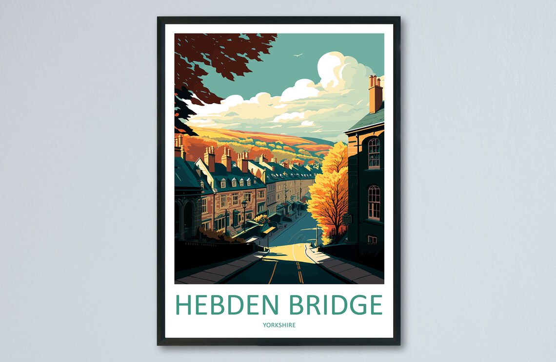 Hebden Bridge Travel Poster, England Wall Decor