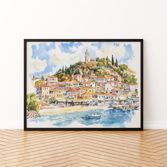 Parga Watercolor Poster Wall Art Hanging Home Dcor Gift Lovers Greece