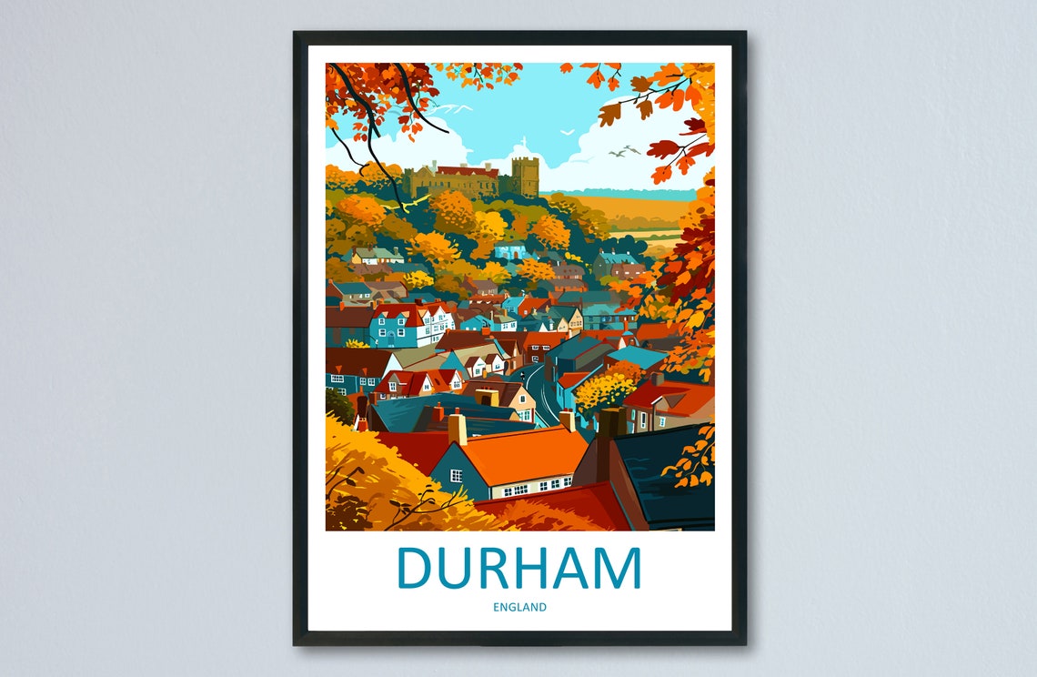 Durham England Autumn Town View With Castle Hill Above Poster