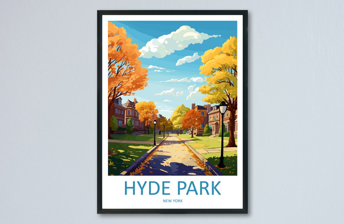 Hyde Park New York Autumn Park Path with Golden Trees Poster