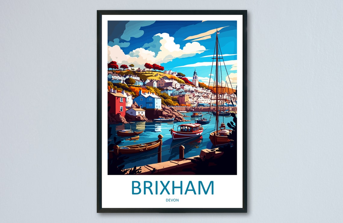 Brixham Harbour Fishing Boats Devon Coast England Travel Poster