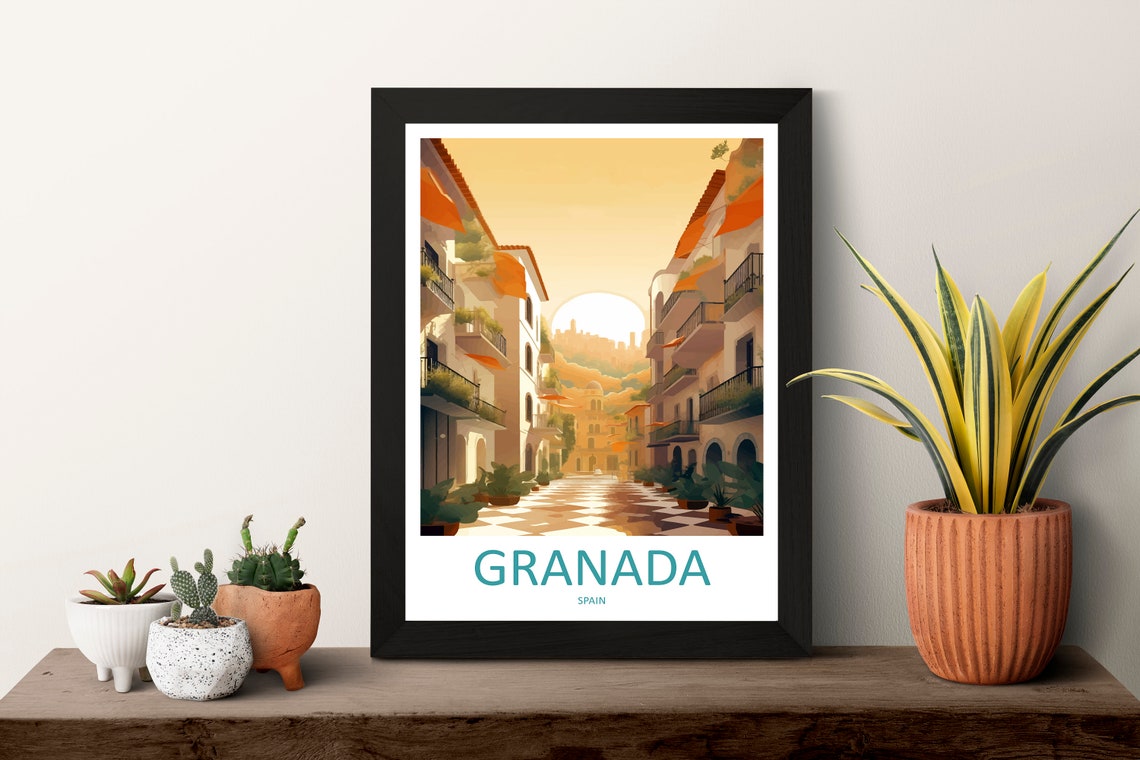 Granada Spain Sunlit Balconied Street Andalusia Scene Poster - Image 3
