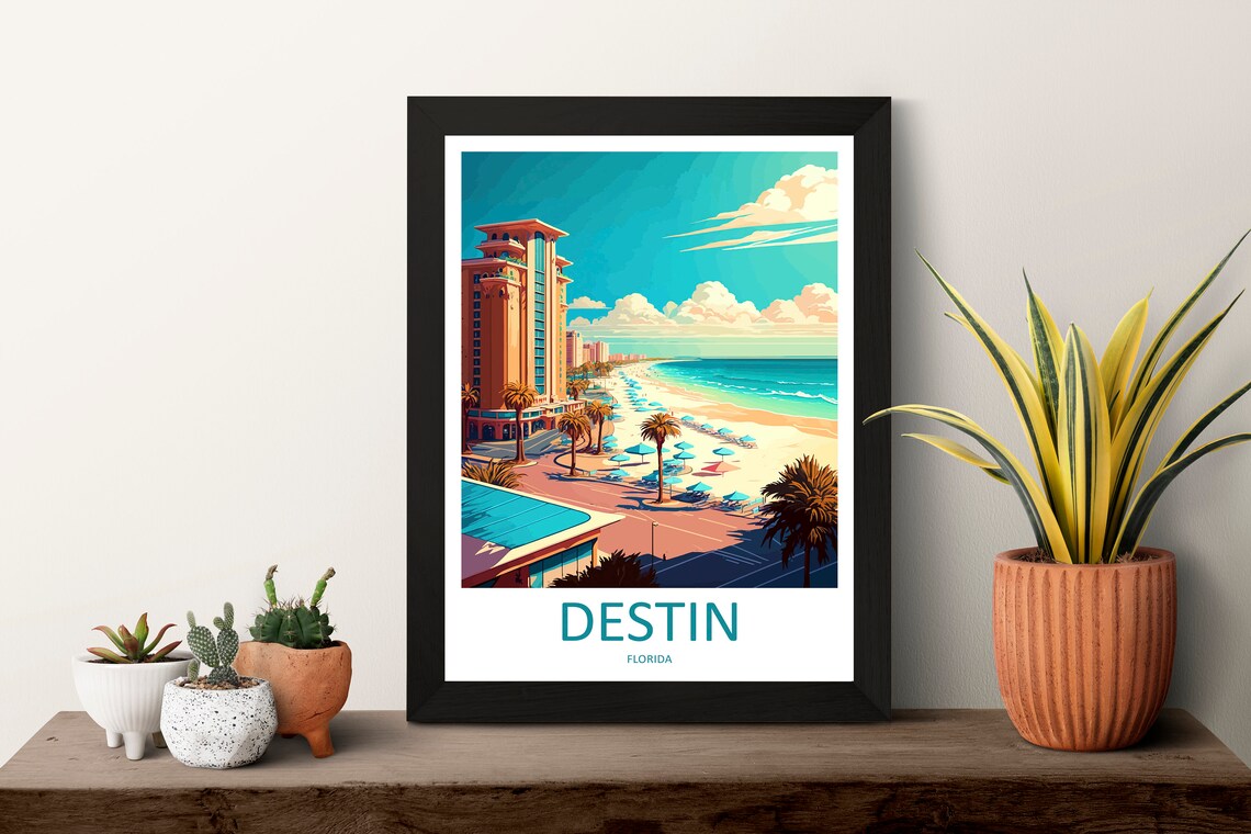Destin Florida Beach Boardwalk and Palm Trees Travel Poster Art - Image 3