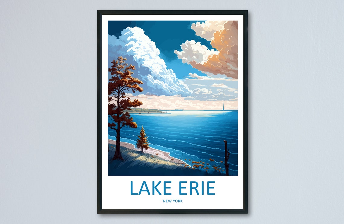 Lake Erie New York Lakeshore Pine Trees Dramatic Clouds Poster