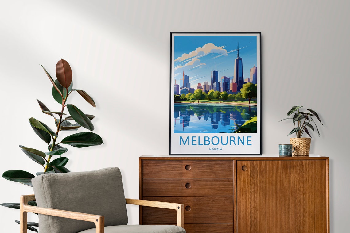 Melbourne Australia City Skyline River Reflection Travel Poster - Image 2