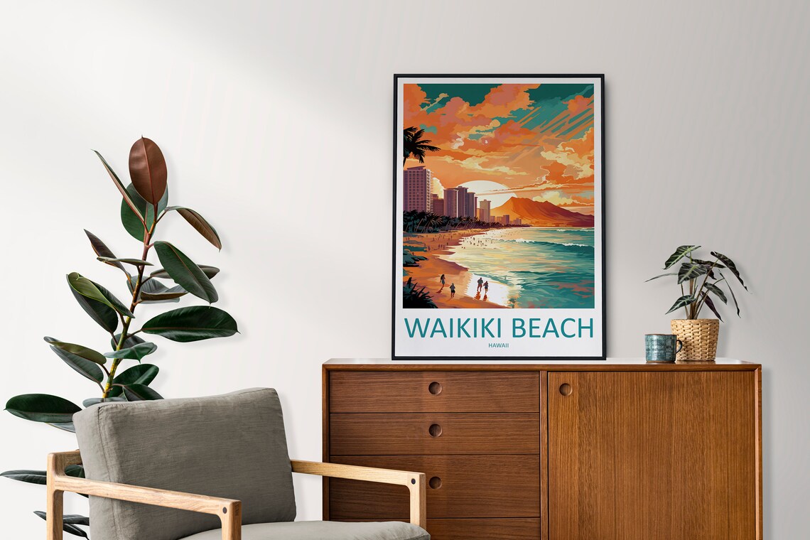 Waikiki Beach Travel Poster, Hawaii Wall Art Print - Image 2