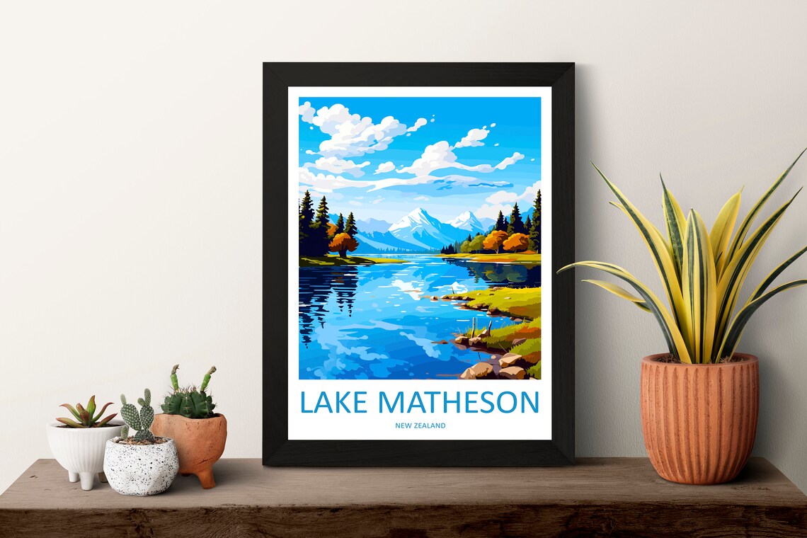 Lake Matheson Travel Poster, New Zealand Wall Art - Image 3