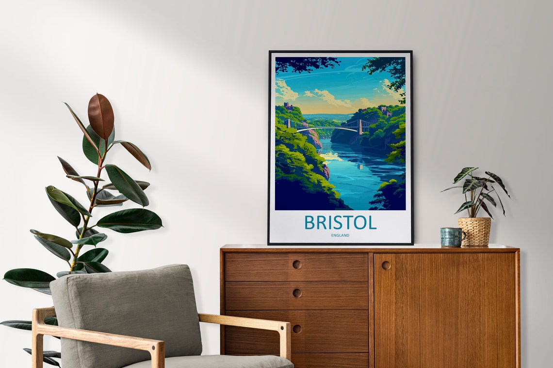Bristol England Clifton Suspension Bridge Gorge Vintage Travel Poster - Image 2