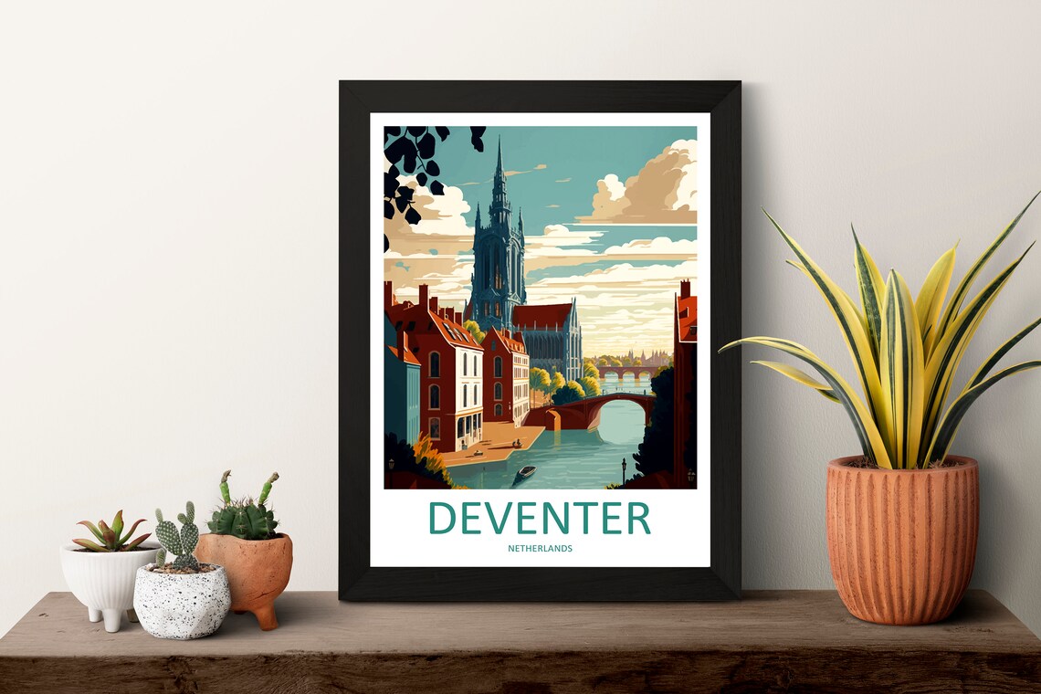 Deventer Lebuinus Church Tower Riverside Netherlands City Poster - Image 3
