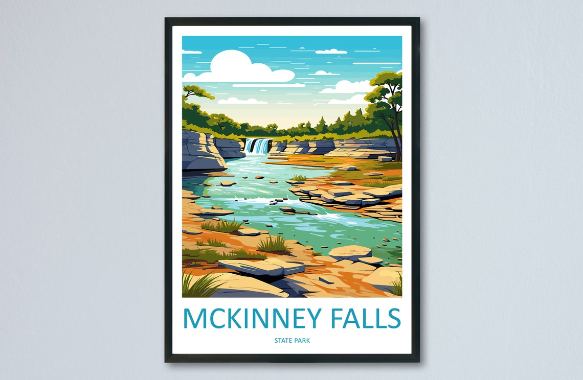 McKinney Falls State Park Texas Canyon River Waterfall Travel Poster