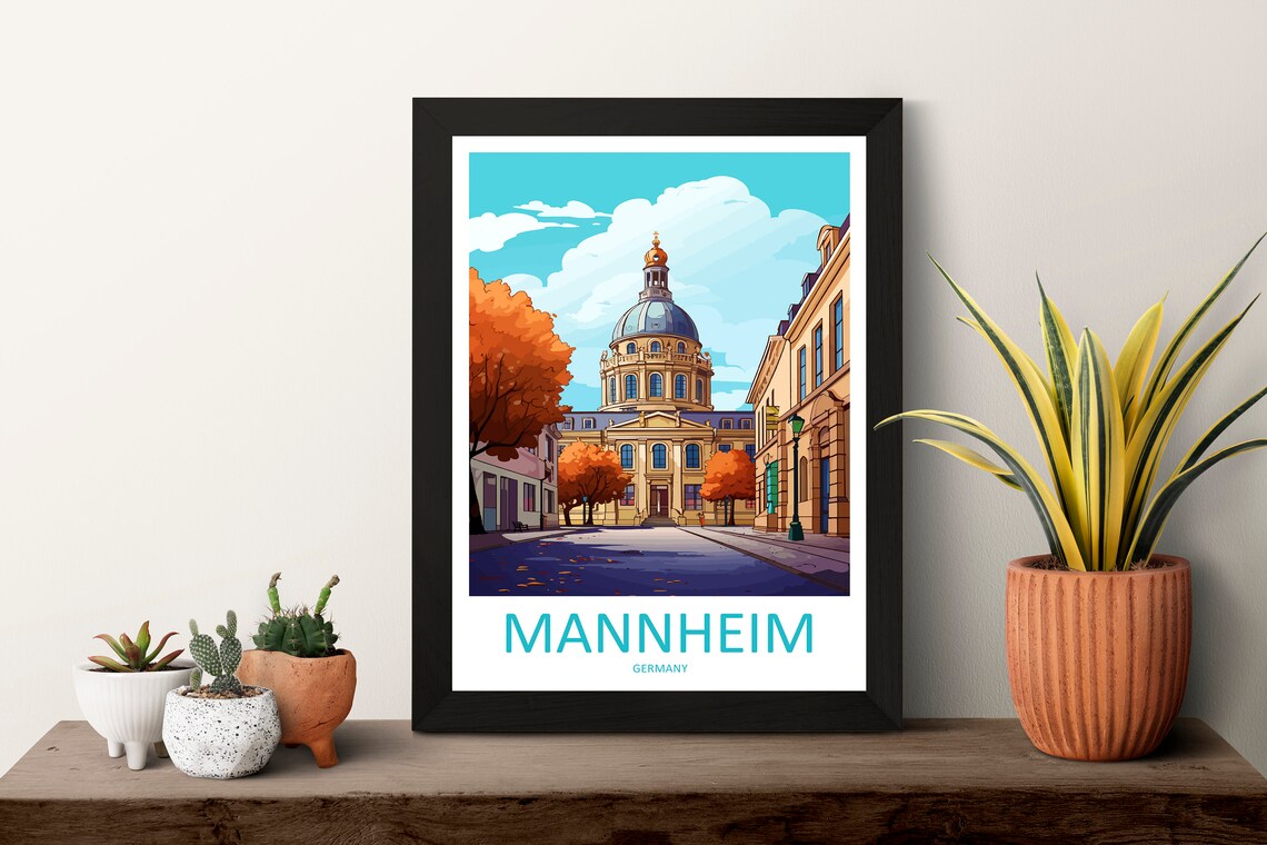 Mannheim Germany Domed Landmark Autumn Street Vintage Travel Poster - Image 3
