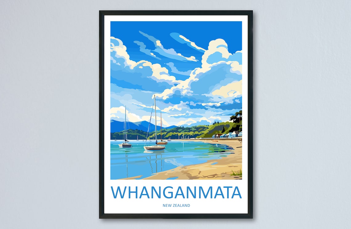 Whanganmata New Zealand Sailboats Anchored Golden Bay Poster