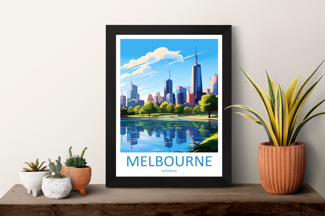 Melbourne Australia City Skyline River Reflection Travel Poster - Image 3