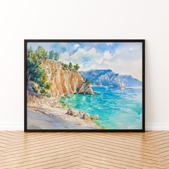 Lefkada Watercolor Poster Wall Art Hanging Home Dcor Gift Lovers Greece
