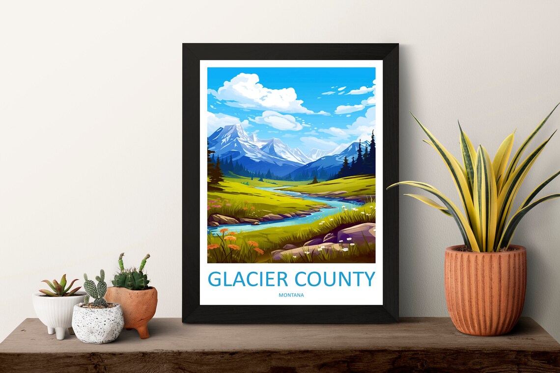 Glacier County Montana Alpine Meadow Stream Wildflowers Travel Poster - Image 3