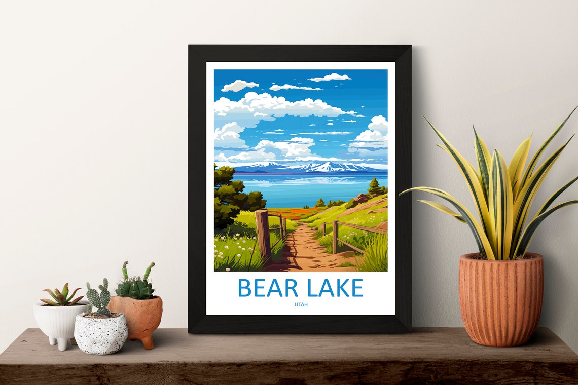 Bear Lake Utah Scenic Trail Overlooking Snowy Peaks Travel Poster - Image 3