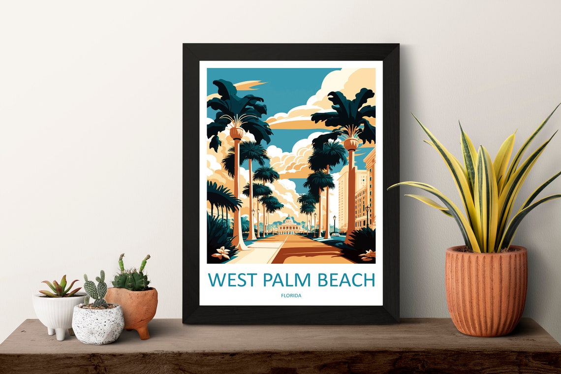 West Palm Beach Florida Royal Palm Avenue Retro Travel Poster - Image 3