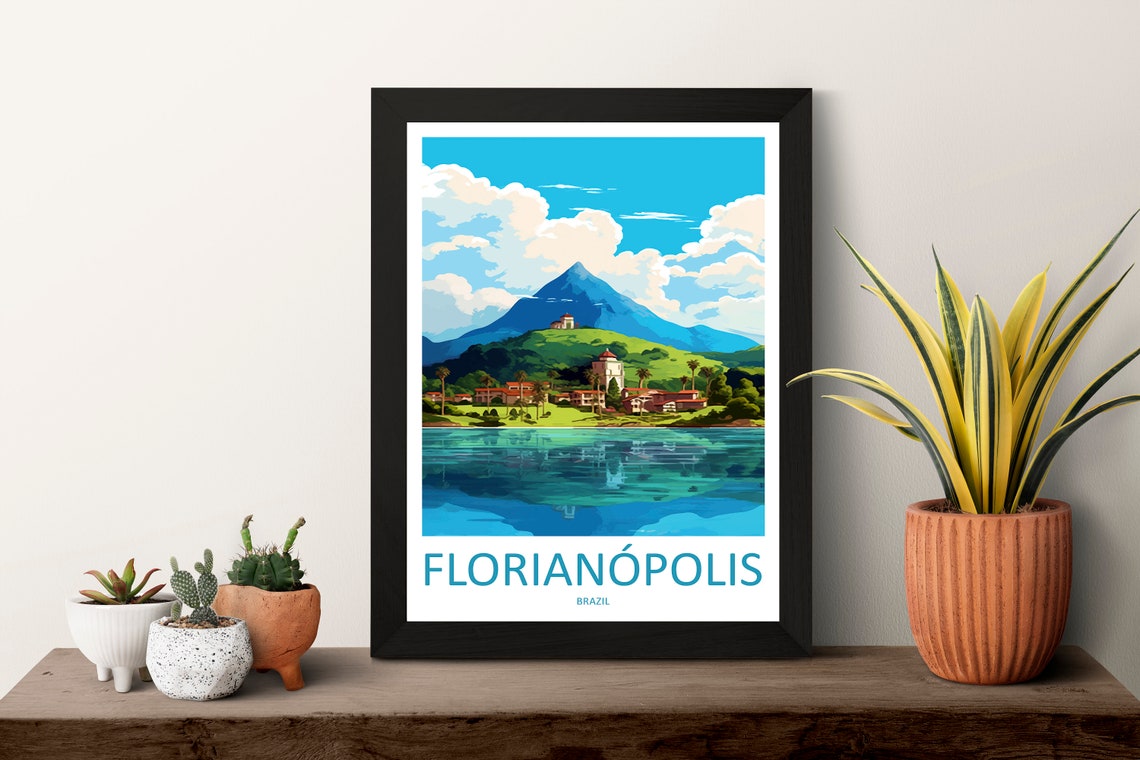 Florianopolis Brazil Mountain and Lagoon Waterfront View Poster - Image 3