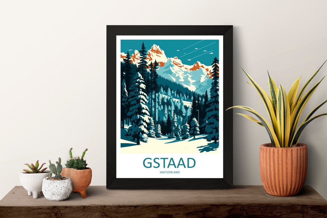 Gstaad Switzerland Snowy Pine Forest Alpine Ski Resort Poster - Image 3