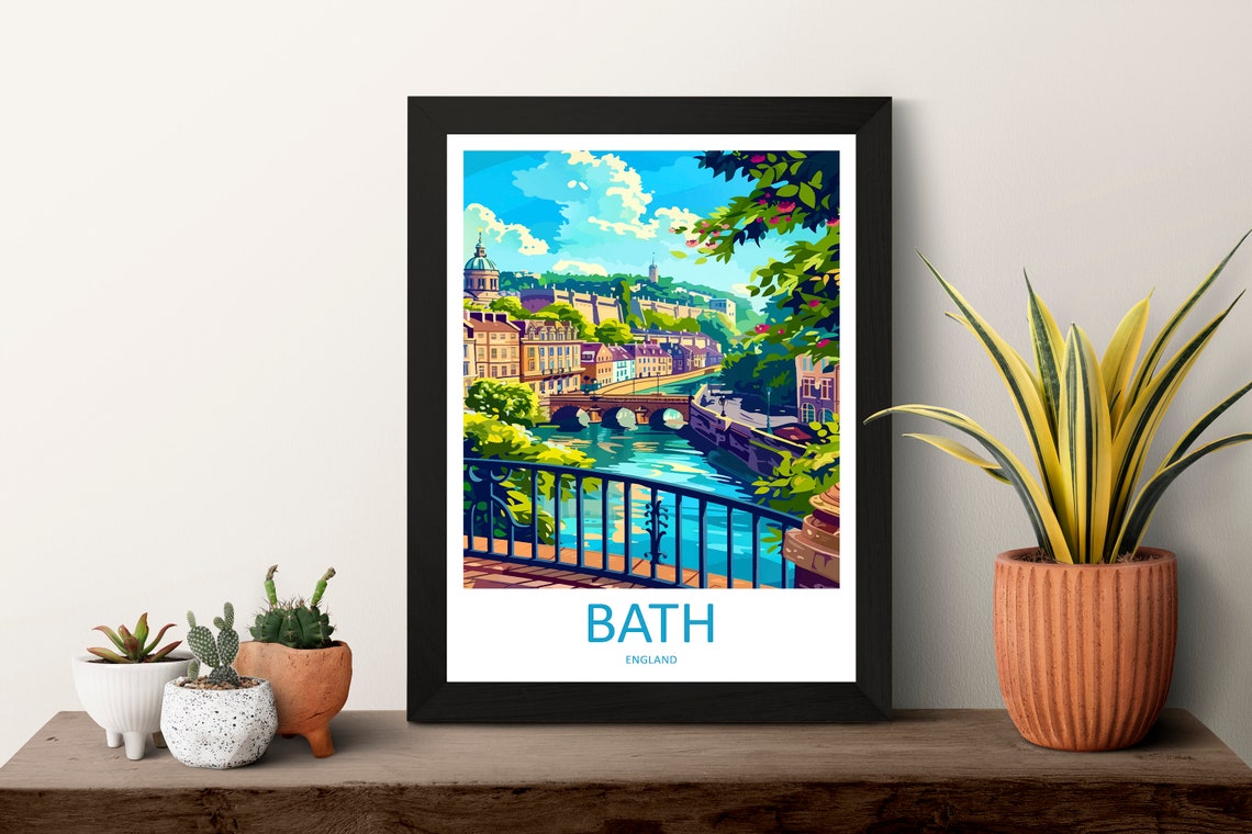Bath England Riverside Bridge Historic City View Travel Poster - Image 3