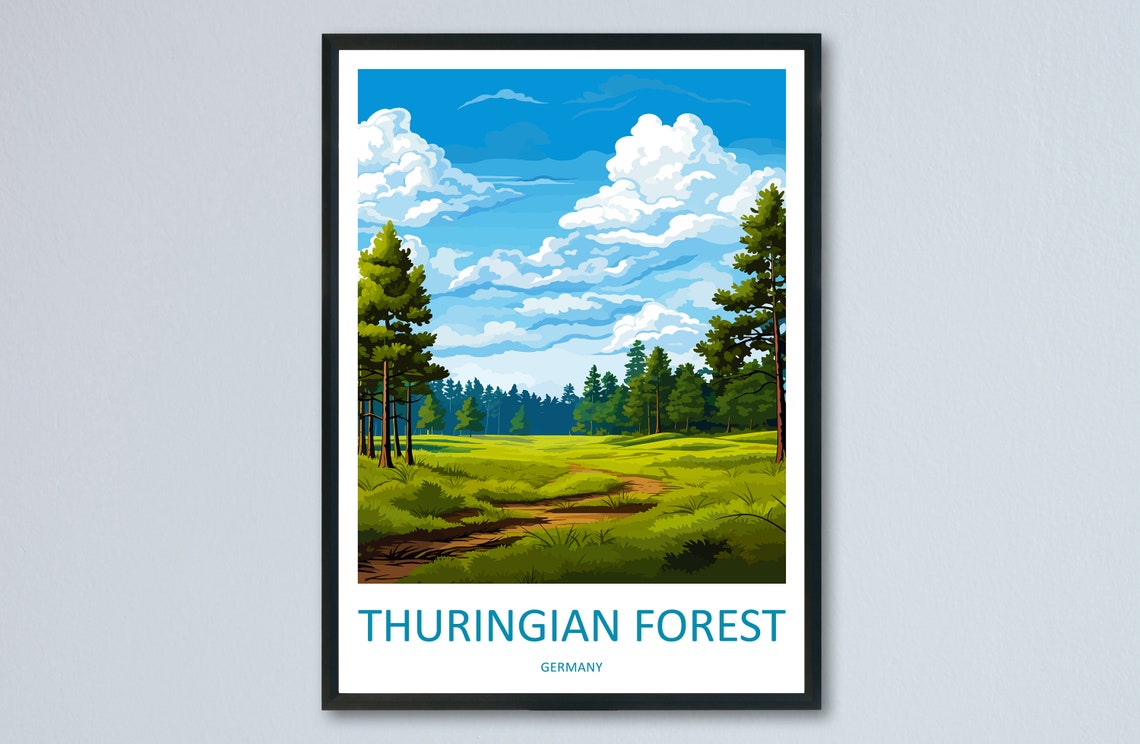 Thuringian Forest Germany Pine Meadow Retro Style Travel Poster