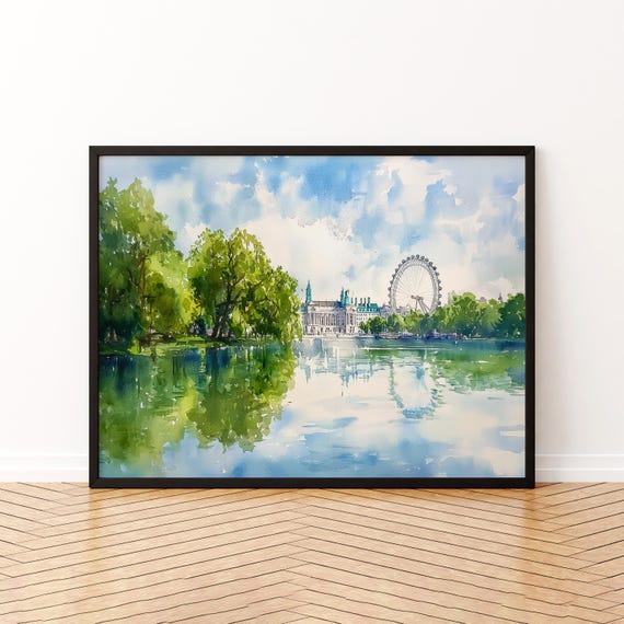 St Jamess Park London Watercolor Poster Travel Print City Painting Landmark Wall Art Uk Decor Souvenir