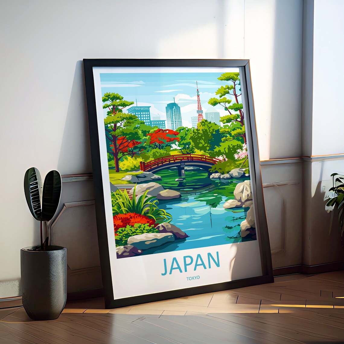 Japan Tokyo Garden Red Bridge Tower City Scenic Travel Poster