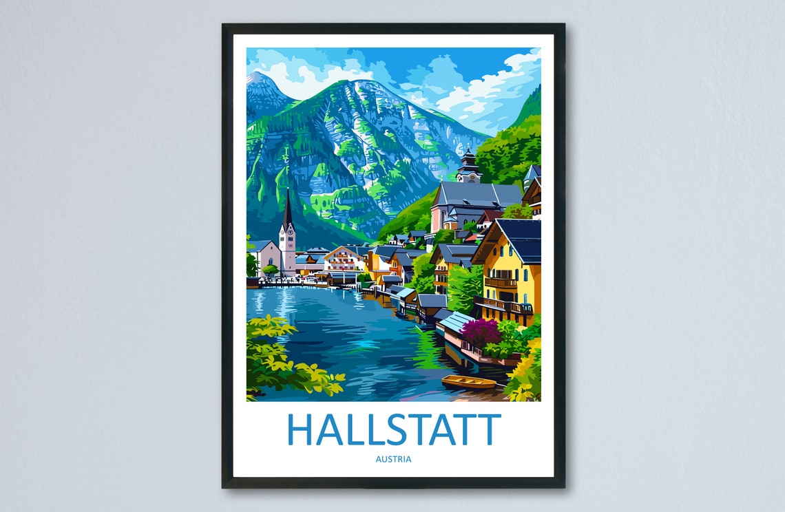 Hallstatt Austria Lakeside Village Alpine Mountain View Travel Poster