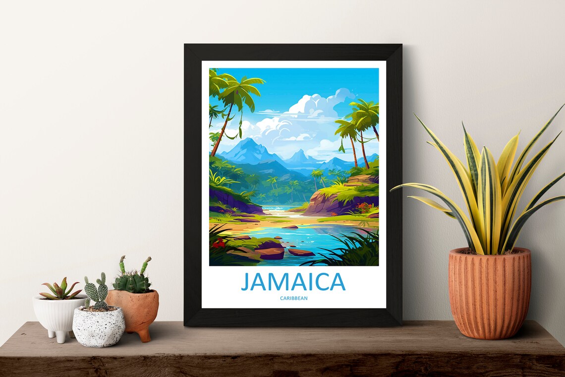 Jamaica Caribbean Tropical River Palm Trees Island Travel Poster - Image 3