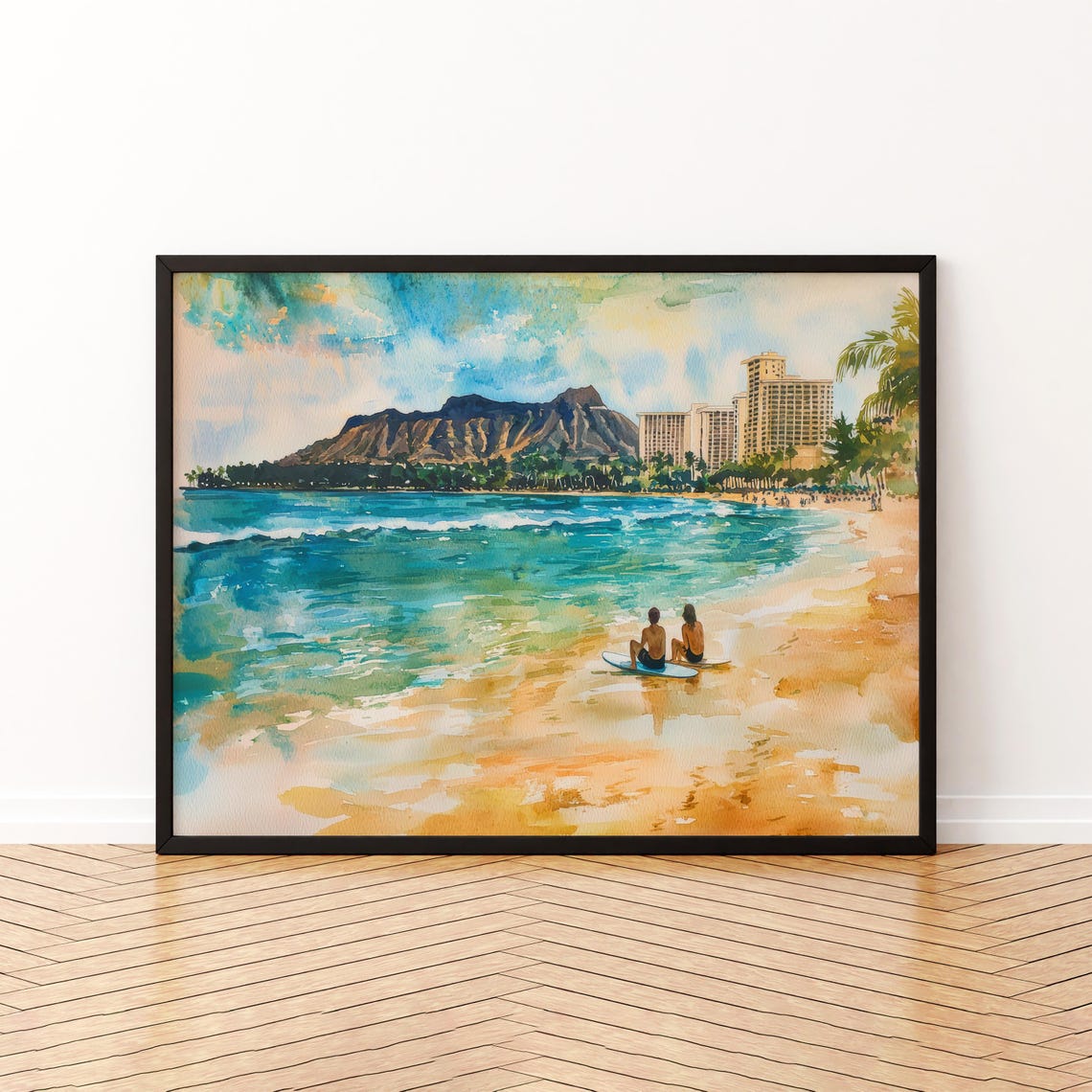 Honolulu Watercolor Poster Landscape Wall Art Hanging Home Dcor Gift Lovers United States