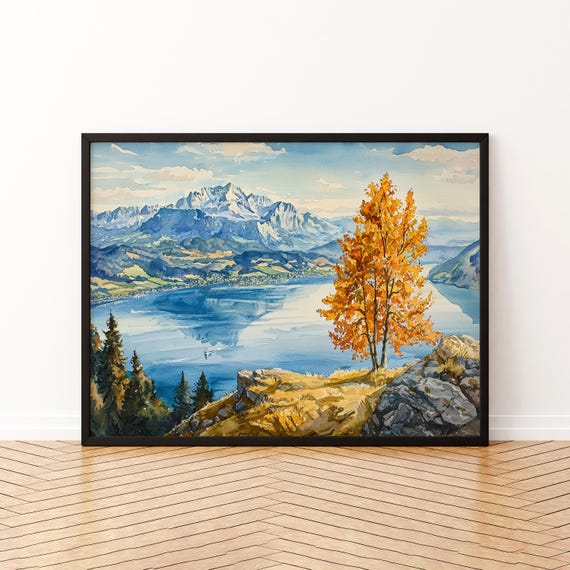 Rigi Watercolor Poster Wall Art Hanging Home Dcor Gift Lovers Switzerland