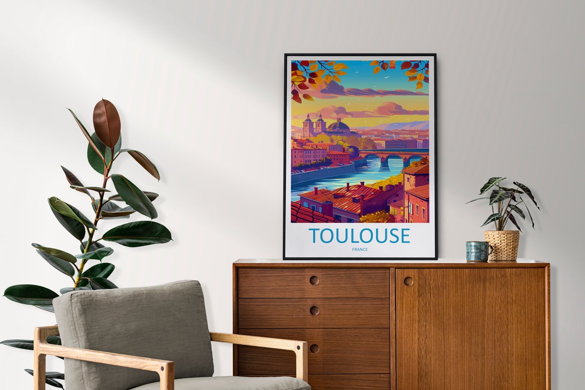 Autumn Toulouse France River Cityscape Evening Travel Poster - Image 2