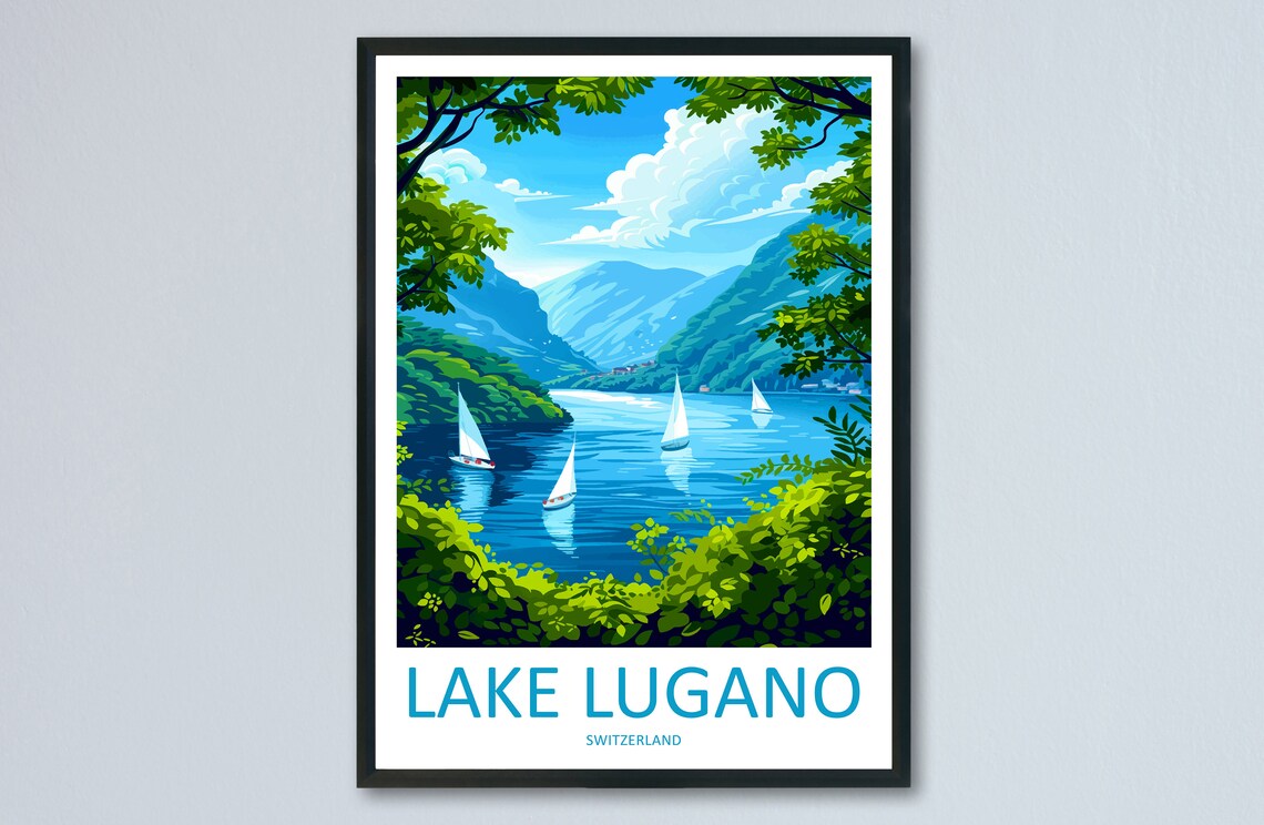 Lake Lugano Switzerland Sailboats Mountain Lake Vista Poster